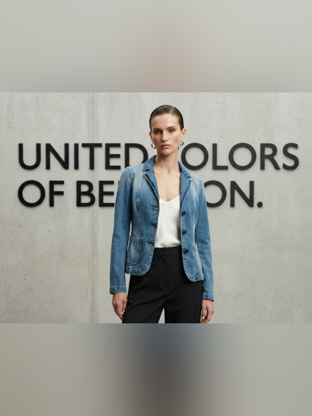 Authentic United Colors of Benetton vintage fitted denim blazer Jean jacket sz S